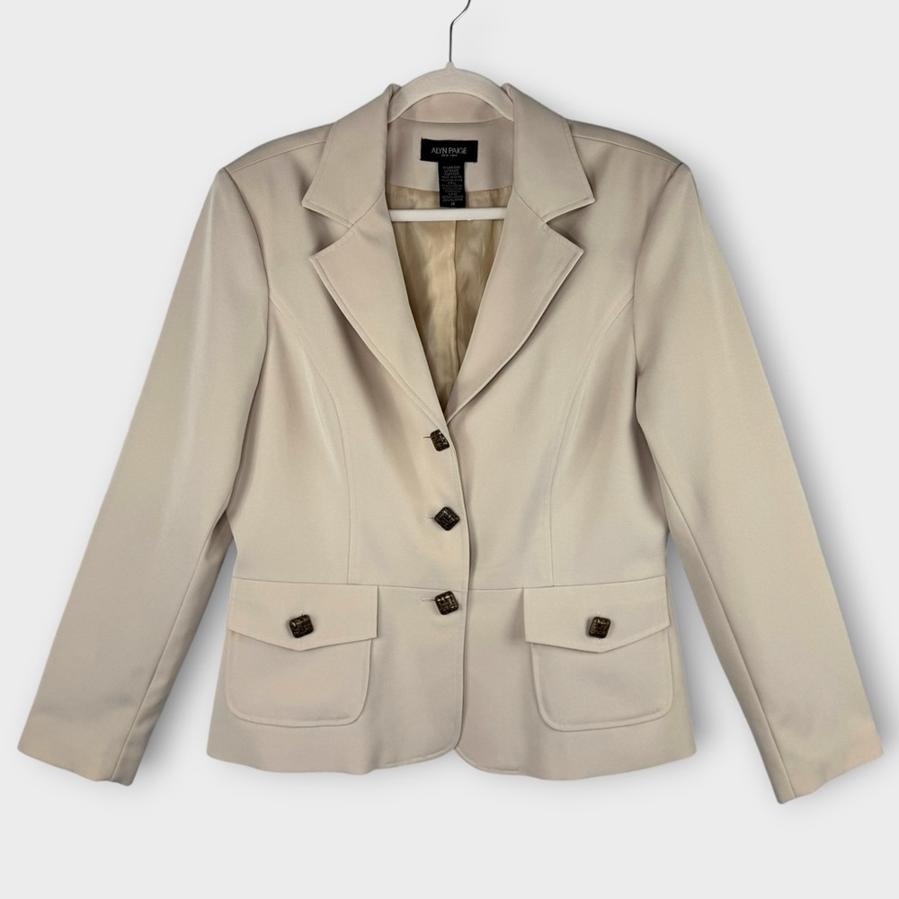 Vintage Alyn Paige Light Tan Women's Blazer 14 Cream Neutral Suit Jacket Retro